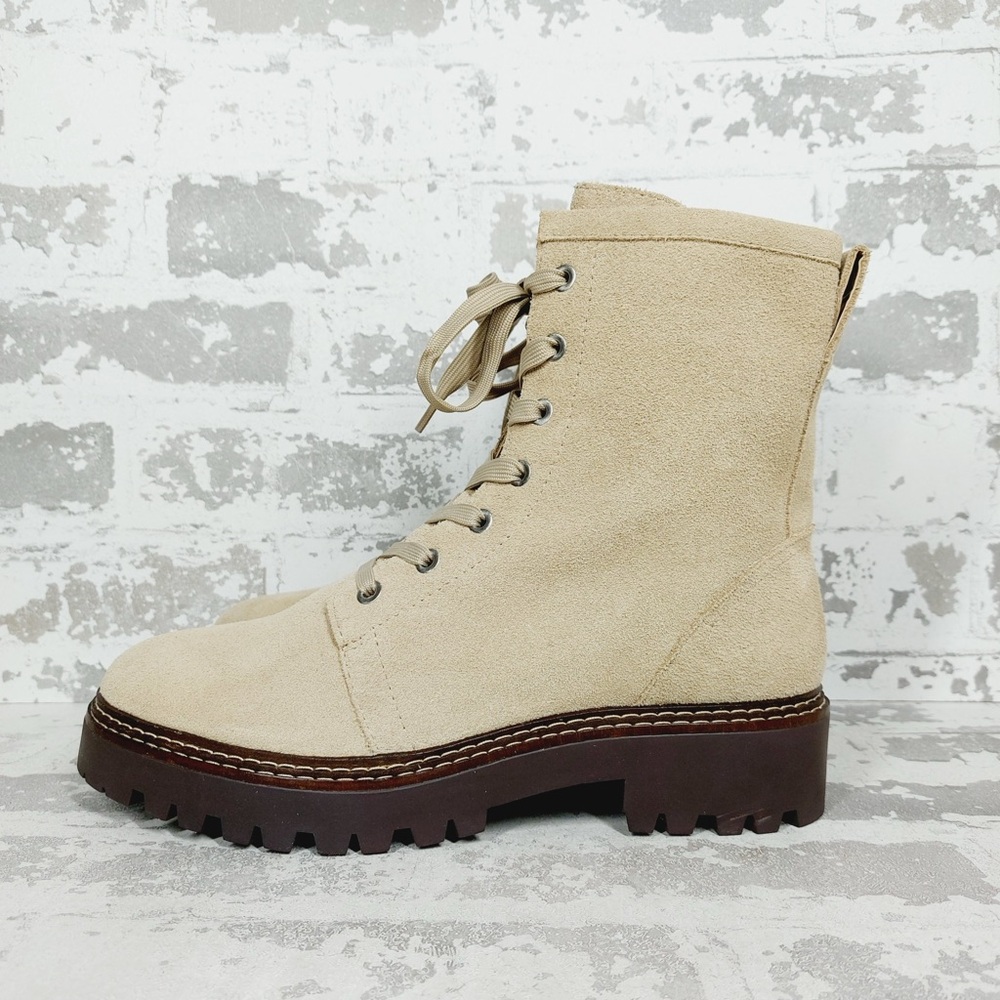 NEW Nordstrom Moonie Ivory/Tan Water Resistant Suede Leather Combat Boots 9.5